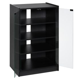 5-Tier Media Stand Cabinet with Adjustable Shelves, Tempered Glass Door for TV Gaming Consoles DVD Player Receiver, Black