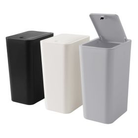 3 Pack Slim Plastic Trash Can, 2.6 Gallon Garbage Can with Press Top Lid, 10L Modern Waste Basket for Bathroom, Black White Gray