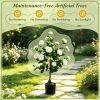 Artificial Camellia Tree Faux Flower Plant Cement-Filled Pot Durable Fake Camellia for Home Decor