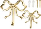 2-pack multi-purpose brass screw hooks with bow design, vintage style, practical gold wall hooks, suitable for bathrooms and bedrooms