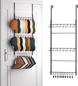 Over Door Hat Rack - 3 Tier Wall Mounted Hat Organizer with 16 Hooks and 10 Movable Clips, Baseball Cap Organizer Storage Holds up to 26 Caps for Door