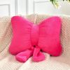 Hot Pink Bow Pillow, Soft Bow Decorative Pillows with Faux Rabbit Fur, Cute 12" Bow Throw Pillows