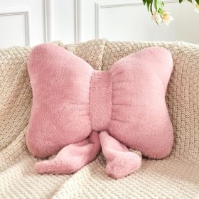 Dusty Pink Bow Pillow, Soft Bow Decorative Pillows with Faux Rabbit Fur, Cute 12" Bow Throw Pillows