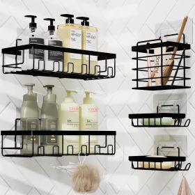 Heavy Duty Bathroom Accessories Organizer No Drilling Wall Mounted Shower Organizer, 5 Pack, Black