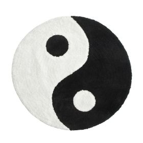 30" x 30" Yin Yang Shaped Rug For Adults, Black & White