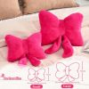 Hot Pink Bow Pillow, Soft Bow Decorative Pillows with Faux Rabbit Fur, Cute 12" Bow Throw Pillows