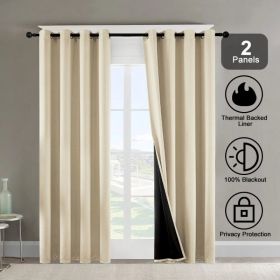 Polyester Grommets Thermal Insulated With Coated Lining 52 In. W X 84 In. L Indoor Blackout Curtains 3 Colors Available,Set Of 2 (Option: Beige)