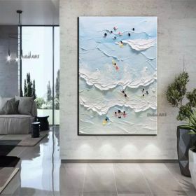 Handmade The Beach Joys Ocean Surfing Art Hand Painted Extra Large Heavy Textured 3D Minimalist Swimming Art Abstract Oil Painting Contemporary A (size: 150x220cm)