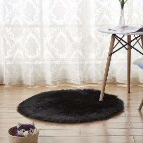 1pc, Plush Imitation Wool Area Rug for Home Living Room and Bedroom - Soft and Durable Floor Mat for Home Decor (Color: Black, size: Diameter 35.43inch)