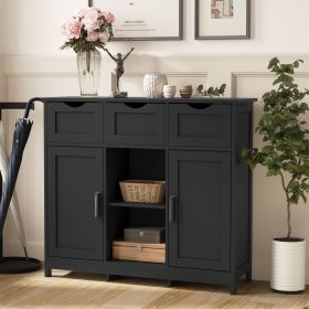 Storage Cabinets,Wooden Floor Cabinet,with Drawers and Shelves Storage Cabinets,Accent Cabinet for Living Room,Bedroom,Bathroom Furniture Home De (Color: Black)
