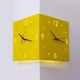 Nordic Square Modern Corner Wall Clock with Sensor Night Light Christmas Gifts (Color: YELLOW)