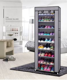 Room-saving 10-Layers 9 Lattices Non-woven Fabric Shoe Rack Black (Color: Grey)