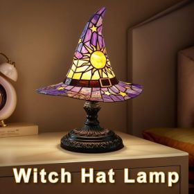 Handmade Gothic Witch Hat Night Light –Witch Hat Lamp Stained Glass LED Lamp, Spooky Halloween Decor, Indoor & Outdoor Witchcraft Gift (Color: purple)