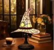 Handmade Gothic Witch Hat Night Light –Witch Hat Lamp Stained Glass LED Lamp, Spooky Halloween Decor, Indoor & Outdoor Witchcraft Gift