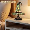 Handmade Gothic Witch Hat Night Light –Witch Hat Lamp Stained Glass LED Lamp, Spooky Halloween Decor, Indoor & Outdoor Witchcraft Gift